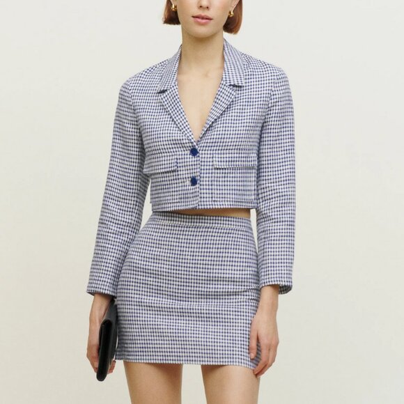 EUC Reformation Elton Linen Set Color Challah Check Size 10 Two Piece Set - Picture 1 of 1